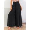 imageEVALESS Womens Casual Wide Leg Pants Flowy Elastic Drawstring Waist Palazzo Pants with PocketsBlack