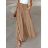 imageEVALESS Womens Casual Wide Leg Pants Flowy Elastic Drawstring Waist Palazzo Pants with PocketsKhaki
