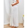 imageEVALESS Womens Casual Wide Leg Pants Flowy Elastic Drawstring Waist Palazzo Pants with PocketsWhite
