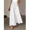 imageEVALESS Womens Casual Wide Leg Pants Flowy Elastic Drawstring Waist Palazzo Pants with PocketsWhite