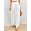 imageEVALESS Womens Casual Wide Leg Pants Flowy Elastic Drawstring Waist Palazzo Pants with PocketsWhite