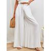 imageEVALESS Womens Casual Wide Leg Pants Flowy Elastic Drawstring Waist Palazzo Pants with PocketsWhite