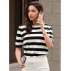 imageEVALESS Womens Short Sleeve Sweaters Tops Trendy Crewneck Striped Hollow Out Knit T Shirts Casual Summer BlousesBlack Stripe