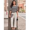 imageEVALESS Womens Short Sleeve Sweaters Tops Trendy Crewneck Striped Hollow Out Knit T Shirts Casual Summer BlousesBlack Stripe