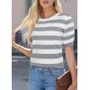imageEVALESS Womens Short Sleeve Sweaters Tops Trendy Crewneck Striped Hollow Out Knit T Shirts Casual Summer BlousesGray Stripe