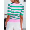 imageEVALESS Womens Short Sleeve Sweaters Tops Trendy Crewneck Striped Hollow Out Knit T Shirts Casual Summer BlousesGreen Stripe