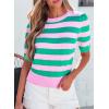 imageEVALESS Womens Short Sleeve Sweaters Tops Trendy Crewneck Striped Hollow Out Knit T Shirts Casual Summer BlousesGreen Stripe