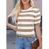 imageEVALESS Womens Short Sleeve Sweaters Tops Trendy Crewneck Striped Hollow Out Knit T Shirts Casual Summer BlousesKhaki Stripe