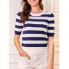 imageEVALESS Womens Short Sleeve Sweaters Tops Trendy Crewneck Striped Hollow Out Knit T Shirts Casual Summer BlousesNavy Stripe