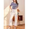 imageEVALESS Womens Short Sleeve Sweaters Tops Trendy Crewneck Striped Hollow Out Knit T Shirts Casual Summer BlousesNavy Stripe