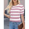 imageEVALESS Womens Short Sleeve Sweaters Tops Trendy Crewneck Striped Hollow Out Knit T Shirts Casual Summer BlousesPink Stripe
