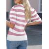 imageEVALESS Womens Short Sleeve Sweaters Tops Trendy Crewneck Striped Hollow Out Knit T Shirts Casual Summer BlousesPink Stripe