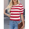 imageEVALESS Womens Short Sleeve Sweaters Tops Trendy Crewneck Striped Hollow Out Knit T Shirts Casual Summer BlousesRed Stripe