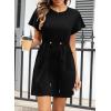 imageEVALESS Womens Summer Dresses Casual Round Neck Ruffle Short Sleeve Flowy A Line Mini Dress with PocketsBlack