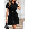 imageEVALESS Womens Summer Dresses Casual Round Neck Ruffle Short Sleeve Flowy A Line Mini Dress with PocketsBlack