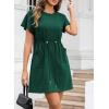 imageEVALESS Womens Summer Dresses Casual Round Neck Ruffle Short Sleeve Flowy A Line Mini Dress with PocketsBlackish Green