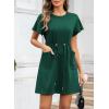 imageEVALESS Womens Summer Dresses Casual Round Neck Ruffle Short Sleeve Flowy A Line Mini Dress with PocketsBlackish Green