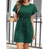 imageEVALESS Womens Summer Dresses Casual Round Neck Ruffle Short Sleeve Flowy A Line Mini Dress with PocketsBlackish Green