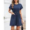 imageEVALESS Womens Summer Dresses Casual Round Neck Ruffle Short Sleeve Flowy A Line Mini Dress with PocketsBlue