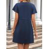 imageEVALESS Womens Summer Dresses Casual Round Neck Ruffle Short Sleeve Flowy A Line Mini Dress with PocketsBlue