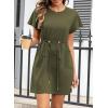 imageEVALESS Womens Summer Dresses Casual Round Neck Ruffle Short Sleeve Flowy A Line Mini Dress with PocketsMoss Green