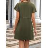 imageEVALESS Womens Summer Dresses Casual Round Neck Ruffle Short Sleeve Flowy A Line Mini Dress with PocketsMoss Green