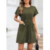 imageEVALESS Womens Summer Dresses Casual Round Neck Ruffle Short Sleeve Flowy A Line Mini Dress with PocketsMoss Green