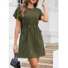 imageEVALESS Womens Summer Dresses Casual Round Neck Ruffle Short Sleeve Flowy A Line Mini Dress with PocketsMoss Green