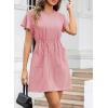 imageEVALESS Womens Summer Dresses Casual Round Neck Ruffle Short Sleeve Flowy A Line Mini Dress with PocketsPink