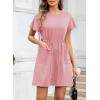 imageEVALESS Womens Summer Dresses Casual Round Neck Ruffle Short Sleeve Flowy A Line Mini Dress with PocketsPink