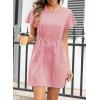 imageEVALESS Womens Summer Dresses Casual Round Neck Ruffle Short Sleeve Flowy A Line Mini Dress with PocketsPink