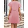 imageEVALESS Womens Summer Dresses Casual Round Neck Ruffle Short Sleeve Flowy A Line Mini Dress with PocketsPink