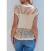 imageEVALESS Womens Tops Casual Summer Cap Short Sleeve Crochet Hollow Out Knit Sweater Vest Pullover TShirts Beach CoverupApricot