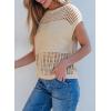 imageEVALESS Womens Tops Casual Summer Cap Short Sleeve Crochet Hollow Out Knit Sweater Vest Pullover TShirts Beach CoverupApricot