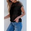 imageEVALESS Womens Tops Casual Summer Cap Short Sleeve Crochet Hollow Out Knit Sweater Vest Pullover TShirts Beach CoverupBlack