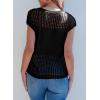 imageEVALESS Womens Tops Casual Summer Cap Short Sleeve Crochet Hollow Out Knit Sweater Vest Pullover TShirts Beach CoverupBlack