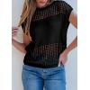 imageEVALESS Womens Tops Casual Summer Cap Short Sleeve Crochet Hollow Out Knit Sweater Vest Pullover TShirts Beach CoverupBlack