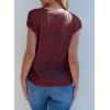imageEVALESS Womens Tops Casual Summer Cap Short Sleeve Crochet Hollow Out Knit Sweater Vest Pullover TShirts Beach CoverupBurgundy