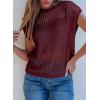imageEVALESS Womens Tops Casual Summer Cap Short Sleeve Crochet Hollow Out Knit Sweater Vest Pullover TShirts Beach CoverupBurgundy