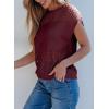imageEVALESS Womens Tops Casual Summer Cap Short Sleeve Crochet Hollow Out Knit Sweater Vest Pullover TShirts Beach CoverupBurgundy