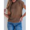 imageEVALESS Womens Tops Casual Summer Cap Short Sleeve Crochet Hollow Out Knit Sweater Vest Pullover TShirts Beach CoverupCoffee