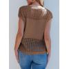 imageEVALESS Womens Tops Casual Summer Cap Short Sleeve Crochet Hollow Out Knit Sweater Vest Pullover TShirts Beach CoverupCoffee