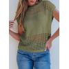 imageEVALESS Womens Tops Casual Summer Cap Short Sleeve Crochet Hollow Out Knit Sweater Vest Pullover TShirts Beach CoverupJungle Green