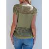 imageEVALESS Womens Tops Casual Summer Cap Short Sleeve Crochet Hollow Out Knit Sweater Vest Pullover TShirts Beach CoverupJungle Green