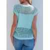imageEVALESS Womens Tops Casual Summer Cap Short Sleeve Crochet Hollow Out Knit Sweater Vest Pullover TShirts Beach CoverupLight Blue