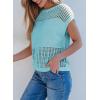 imageEVALESS Womens Tops Casual Summer Cap Short Sleeve Crochet Hollow Out Knit Sweater Vest Pullover TShirts Beach CoverupLight Blue