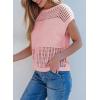 imageEVALESS Womens Tops Casual Summer Cap Short Sleeve Crochet Hollow Out Knit Sweater Vest Pullover TShirts Beach CoverupLight Pink