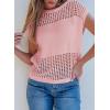 imageEVALESS Womens Tops Casual Summer Cap Short Sleeve Crochet Hollow Out Knit Sweater Vest Pullover TShirts Beach CoverupLight Pink