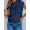 imageEVALESS Womens Tops Casual Summer Cap Short Sleeve Crochet Hollow Out Knit Sweater Vest Pullover TShirts Beach CoverupNavy Blue
