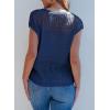 imageEVALESS Womens Tops Casual Summer Cap Short Sleeve Crochet Hollow Out Knit Sweater Vest Pullover TShirts Beach CoverupNavy Blue